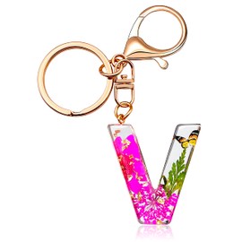 Initial Letter Butterfly Flower Pink Keychain Birthday gifts for Women Girl Backpack Wallet Car Key Cute Bling Keychain