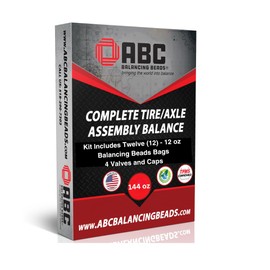 ABC Balancing Beads | Complete Tire, Wheel and Axle Assembly Balance for Light Duty Trucks, Off-Road | DIY Kit with (12) 12oz Bags (144oz) Balancing Beads, (12) Valve Cores, (12) Caps