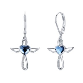 StoryMidir Angel Wing Cross Earrings 925 Sterling Silver Hypoallergenic Angel Wing Earrings Heart Infinity Leverback Earrings Cross Dangle Drop Jewelry Gifts for Women Girls
