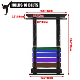 JUXYES Wall Hanging Martial Arts Belts Organizer for 10 Belts with Medal Hanger and Stickers, Bamboo Karate Belt Display Holder Rack, Taekwondo Belt Display Holder for Martial Arts Learners