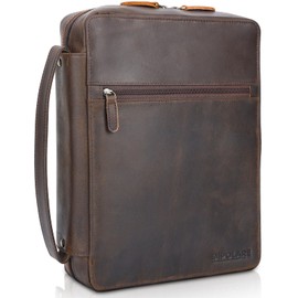 Polare Full Grain Leather Bible Cover Church Bag Bible Protective Book Holder Carrying Case Folder Organizer Portfolio, Dark Brown
