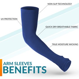 KEMFORD Arm Sleeves for Men and Women – 8 mmHg Light Compression – 1 Pair – Sun Protection – Cooling UPF 50 Compression – Basketball Running