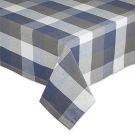 DII Tri-Color Check Collection 100% Cotton Tabletop, Tablecloth, 60x120, French Blue