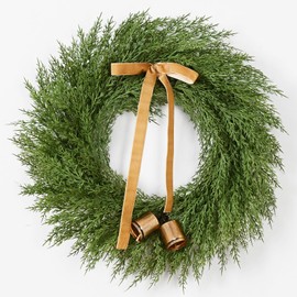 Waipfaru 24 Inch Christmas Wreath, Cedar Wreath Artificial Realistic with Bow and Bell, Large Christmas Pine Wreaths for Front Door, Windows, Outdoor, Indoor, Wall, Christmas Decorations (1Pcs)