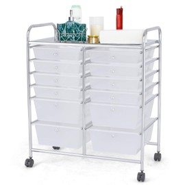 RELAX4LIFE 12 Drawer Rolling Storage Cart, Utility Cart w/Wheels for Paper Tool Makeup, Art Supplies Craft Organizers for Home Teacher Office School Classroom, Mobile Drawer Carts (Clear)
