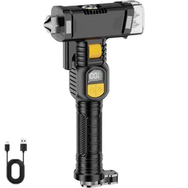 Jeixynik Safety Hammer Flashlight for Car, Emergency Rescue Tool with Seatbelt Cutter, 6 in 1 Screwdrivers Bit Storage Kit, Sound & Light Warning System, Multi-Function LED Lighting Roller Zoom Torch
