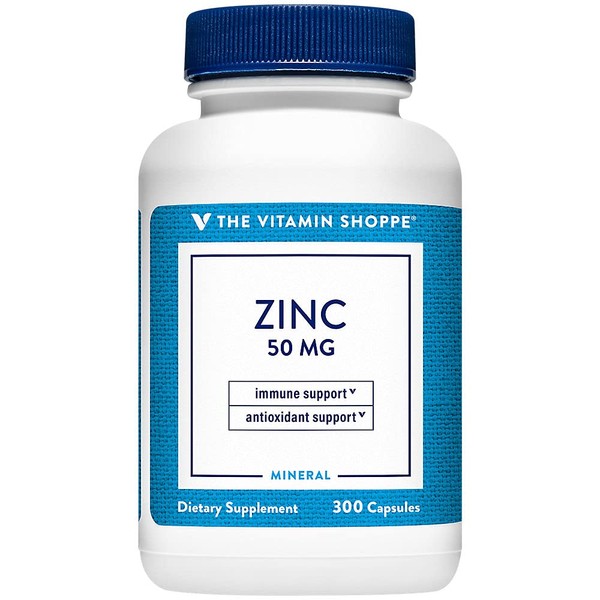 Zinc 50mg Supports Healthy Immune Function Eye Health, Highly Absorbable, Antioxidant Supplement Daily Serving, Gluten Dairy Free (300 Capsules) by The Vitamin Shoppe