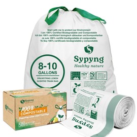 Compostable Trash Bags - Compost Bags with Drawstring - 100% Biodegradable & Recyclable, Heavy Duty Garbage Bags 50 Counts, ASTM D6400, US BPI (White, 8-10 Gallon)