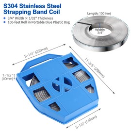 Banding Strapping S304 Stainless Steel Coil 3/4" Wide * 1/32" Thick * 100 Feet Length Steel Band Strap Banding with Portable Plastic Bag for Heavy-Duty Metal Package Strapping Packing