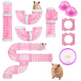 IBEQUEM 2 Hamster Tube Set, Transparent DIY Creative Hamster Cage Accessories and Hamster Wheel for Dwarf Hamster Chinchilla Rat Gerbil Mouse (Pink)