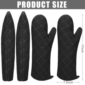 Breathffy 2 Pairs 17 Inch Extra Long Oven Mitts Heat Resistant Cotton Lining Oven Thick Gloves Kitchen Food Service Mittens for Pot Holders Cooking Baking Bbq, up to 482f (Black)