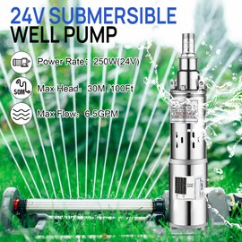 ECO-WORTHY 24V 3 inch Large Flow 250W Solar Water Pump, Max Flow 1500L/H, Max Head 98 feet, Stainless Steel Submersible Well Pump