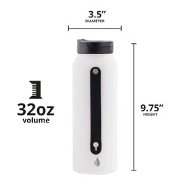 Elemental Iconic Stainless Steel Water Bottle with Straw - 32 oz Leak Proof Triple Wall Insulated Water Bottles for Travel and Sports - Reusable Gym Water Bottle with 2 Straws - White