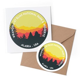 1 x Greeting Card & 10 cm Round Sticker Set - Alaska USA Park Preserve - Birthday Thank You Friend Lover Fan Mum Dad Kids #59441