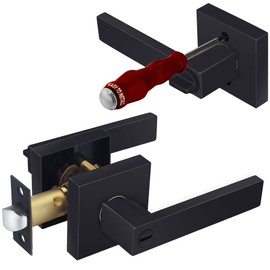 HADE LION Privacy Matte Black Door Handles Lock Without Keys, Square Door Lever, Bathroom/Bedroom Heavy Duty Door Knobs Interior 1 Pack