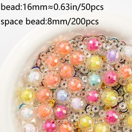 CYEENUT 16mm Acrylic Beads& 200 Spacer Beads, 50pcs Ab Color Chunk Bubblegum Beads,Faceted Bead DIY Beading Hairband Bracelets for Pen Bag Chain Jewelry Making (Blue&Pink&Yellow)