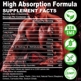 HMB and L-Leucine Gummies, 3500mg HMB and Leucine for Muscle Growth, Muscle Mass, Muscle Relief and Fast Workout Recovery, for Men & Women, Vegan, Sugar-Free, Raspberry Flavor, 60 Count