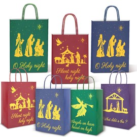 Fjoron 36 PCS Nativity Christmas Paper Bags Religious Christian Gifts Bags with Handles Christmas Paper Bag for Xmas Baptism Party Holy Nativity Religious Festival Party