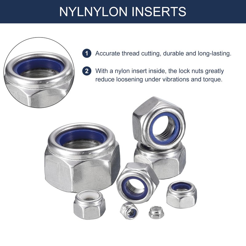 sourcing map 20Pcs M5 x 0.8 Nylon Insert Hex Lock