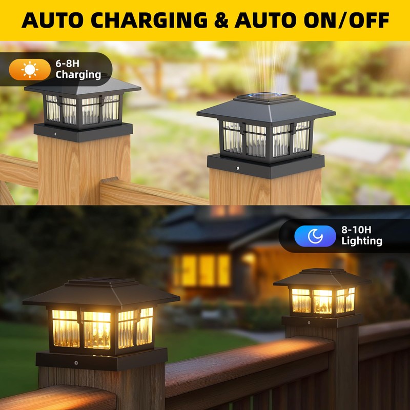 EXCMARK 4x4 Solar Post Cap Lights, 4 Pack Fence Deck