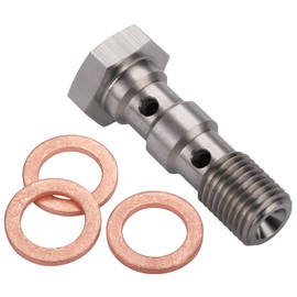 Podavelle 3AN 3/8 x 24 UNF Stainless Steel Double Banjo Bolt Brake Fitting Adapter 31mm Long with Copper Washers