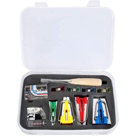 Namvo Bias Tape Maker Kits Tool Set, 4 Sizes Bias Tape Maker with Sewing Awl, Bead Needles, Adjustable Binder Clip, Wooden Awl, Foot Press Practical for Sewing/Quilting