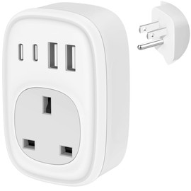 UK to US Plug Adaptor - UK to US Plug Adapter 40W USA Travel Adapter from UK for American Canada Thailand Mexico Colombia 4 in 1 USBC Fast Charger with USB C Port for Phone Pad (Type B) Tusreda