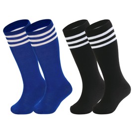 American Trends Toddler Soccer Socks 2 Pairs Kids Toddler Athletic Baseball Socks Softball Football Socks for Girls Boys Blue White & Black White M