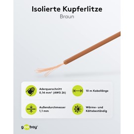 goobay 55040 Copper Stranded Insulated, 1 Core, Multi-Wire (18 x 0.1 mm), Single Core Copper Cable, Electrical Conductor in Model Making and Electrical Engineering, PVC Insulated, Brown, 10 m