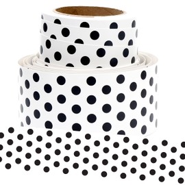 Youngever 16M Bulletin Board Borders Confetti Border for Classroom Decoration (White Polka Dot Design)