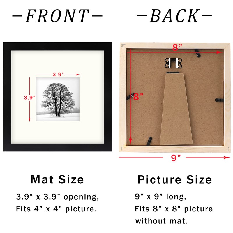 Black 8x8 (20x20 cm) Photo Frames Display 4x4 Pictures -