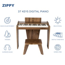 ZIPPY Kids Piano Keyboard, 37 Keys Digital Piano for Kids, Music Educational Instrument Toy, Wood Piano for 3+ Girls and Boys (Walnut Basic)