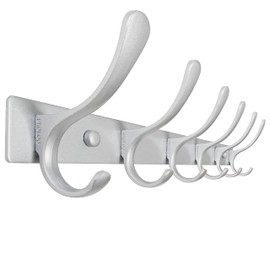 SKOLOO Coat Rack Wall Mounted - 6 Hooks, Heavy Duty, Stainless Steel, Metal Wall Hangers, Sturdy Coat Hooks for Hanging Coats, Jacket, Clothes, Hat, Cold Light Silver