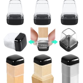 24 PCS Chair Leg Sliders for Carpet, Square Glides for Chair, Teflon Furniture Pads, Bar Stool Chair Leg Protectors Caps, Table Desk Carpet Covers Cups SlidersNo Scratches (Fit 0.5"-0.8", Clear)