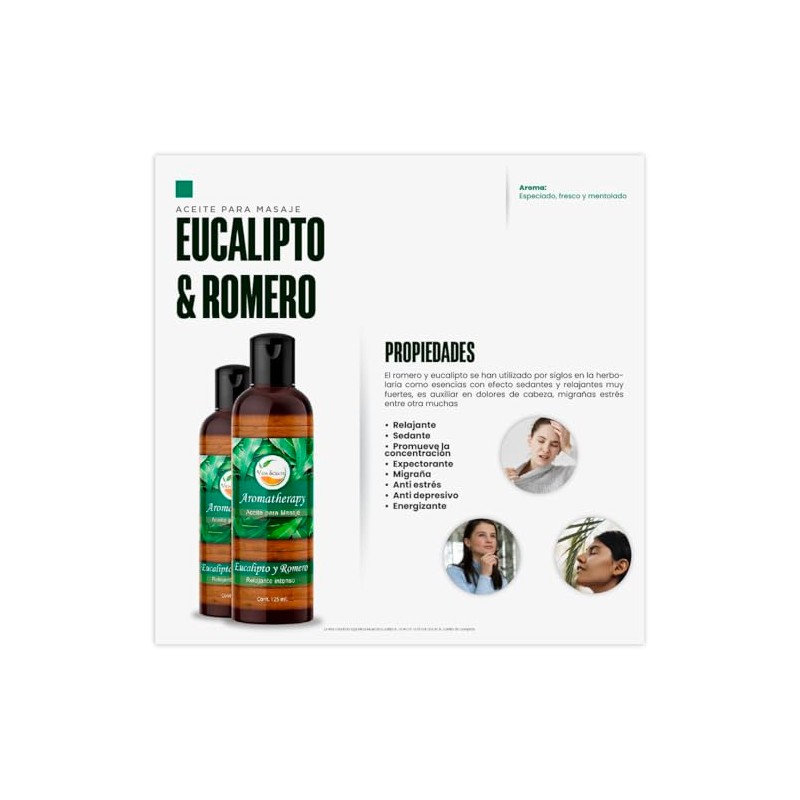 VIDA SCENTS AROMATHERAPY - Aceite Para Masaje Romero y Eucalipto