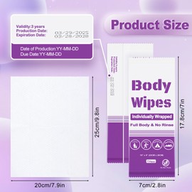 Disposable Body Wipes, Individually Wrapped Bath Wipes in Bulk, No Rinse-Free Large Body Shower Wipes for Travel Outdoors Camping After Gym (Purple-200, 7.8 x 9.8 inch)