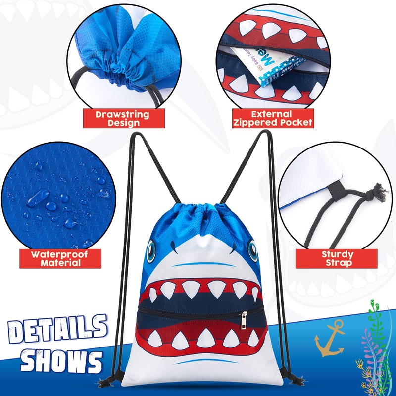 Shark Drawstring Backpack - Drawstring Bags for Boys Kids Swim