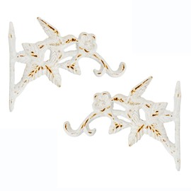 Sungmor Cast Iron Hanging Plant Brackets Decorative Plant Hanger, 2 Pack White Wall Mounted Flower Pot Hooks, Outdoor Bird Feeder Hanger, Vintage Garden Hooks for Wind Chimes, Lanterns, Birdhouse