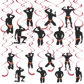 Lnlofen 30Pcs Bachelorette Party Hanging Swirls Decorations, Rose Gold Male Dancer Hen Party Supplies, Bridal Shower Dirty & Naughty Bachelorette Party Decor for Women