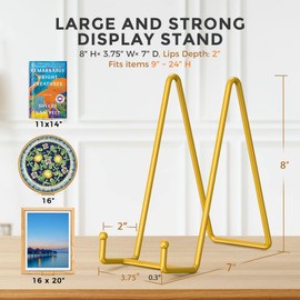 TR-LIFE 4 Pack 8 Inch Plate Stands/Holder for Display, Large, Gold Metal Picture Stand, Decorative Platter, Book, Plaques, Photo Frame Easel
