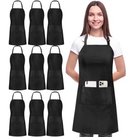 Utopia Kitchen 10 Pack Bib Apron, Unisex Adjustable Aprons with 2 Pockets, Waterdrop Resistant Cooking Kitchen Chef Apron for Men Women