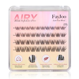 Natural Lash Clusters with 0.05mm Thin Invisible Band, Soft Wispy C Curl,Most-Used Sizes for Daily Wear, Travel Compact Pack, Budget-Friendly for Beginner & Trial Seeker, FayJoo AIRY 11 Lite Mix