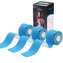プレカットテーピングテープ キネシオロジーテープ キネシオ テープ 筋肉・関節をサポート 通気性 伸縮性強い 汗に強い ((3巻入)青)