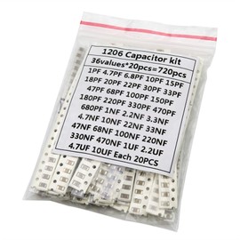 Geeyu ZHaonan-Capacitors 36Values, 720pcs, 1pF-10uF, Electronic Capacitor Set, 1206, SMD, Ceramic Capacitor Assortment Kit, 22PF/47PF/22NF/100NF/2.2UF/4.7UF