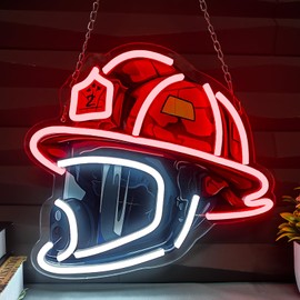 Firefighting Helmet Neon Sign Red Firefighting Hero Hat LED Light for Wall Decor Dimmable Firemen Helmet Neon Light for Man Cave Store Department Adornment Gifts for Firefighter