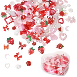 Luxvara 1 Karton Nail Charms,Mischen Nagel Schmuck Set,Rote Erdbeere, Blumen, Sterne, Strass Nail Art Dekoration,3D-Nagelanhänger,Für Frauen und Mädchen Nagel-DIY-Zubehör