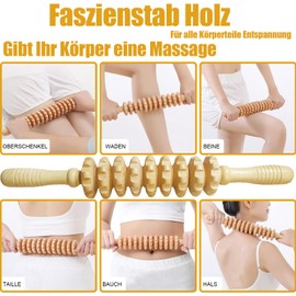 Faszienstab Holz Massageroller, Gutepa Faszienrolle Holz, Massagegerät Massage Roller Faszienstab, Faszienrolle Holz für Körper, Beine, Nacken, Rücken zum Muskelentspannung & Körperformung