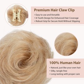 TESS Haarteil mit Krallen Clip Echthaar 45g, Gelockt Dutt Haarteil Haargummi mit Haaren Hochsteckfrisuren Haarverlängerung Messy Bun Haarteile für Damen Goldblond/Blond Balayage