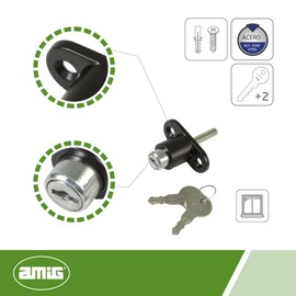 Amig - Security Lock for Window Mod.45 | Mortice Lock with 2 Keys + Screws for Installation | Made of Steel Painted Black | Dimensions: 53 x 23 mm