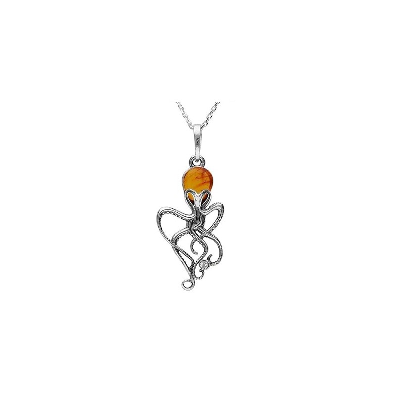 Milena Necklace Amber Silver Octopus Medium
